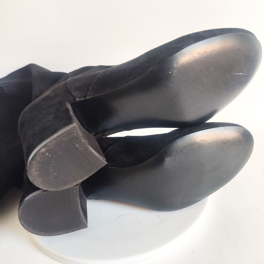 Nine West Knee‎ High Boots Size 7.5 Black Suede Leather Block Heel Zip Riding - Picture 14 of 16